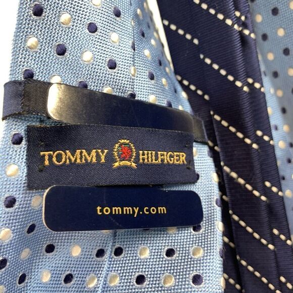 Tommy Hilfiger Men's Polka Dots Print Silk Blend Neck Tie Blue NWT - Picture 2 of 7
